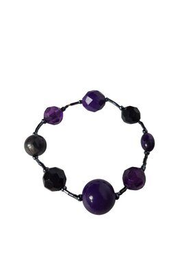 Vintage Chunky Beaded Stretch Bracelet Purple Black Faceted Gothic Jewelry
